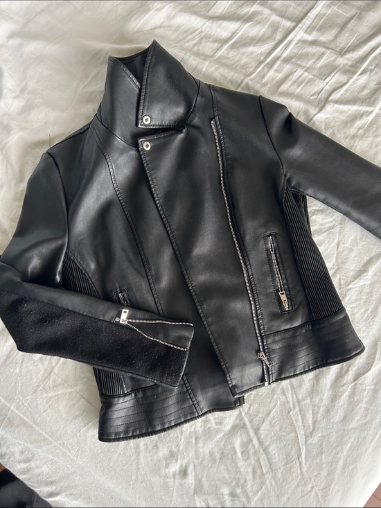 Ever New Jackets & Blazers - Ever New Black Faux Leather Moto Jacket with Ribbed Side Panels